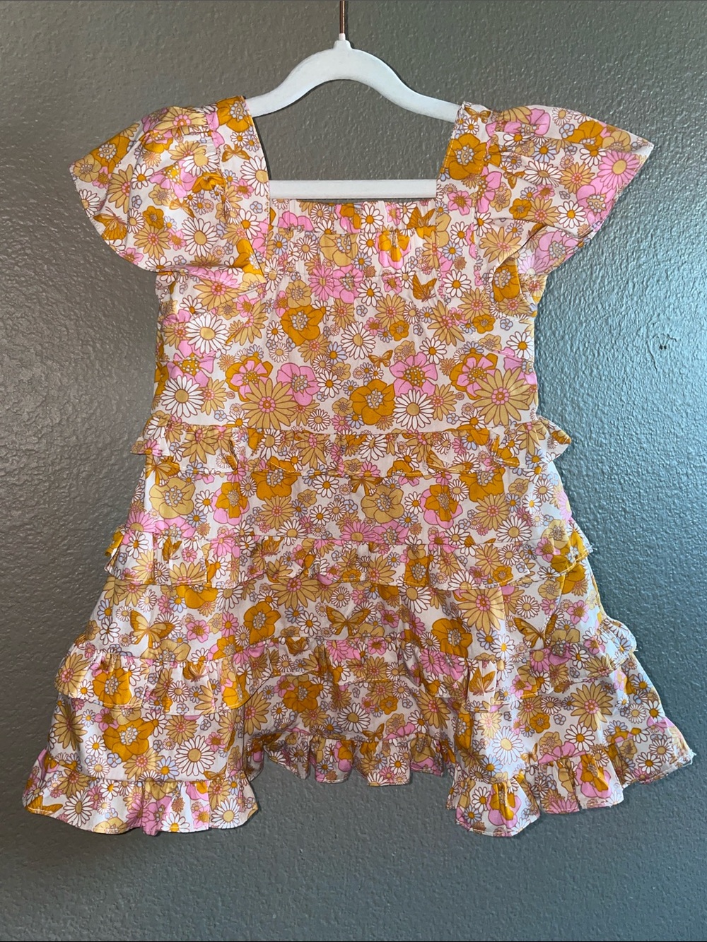 Jessica Simpson Pink & Gold Floral Ruffle Dress